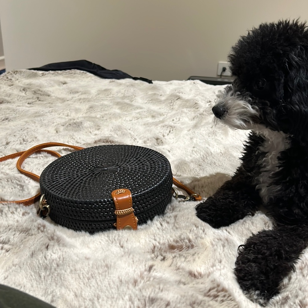 Anthropologie Black Rattan Crossbody Purse